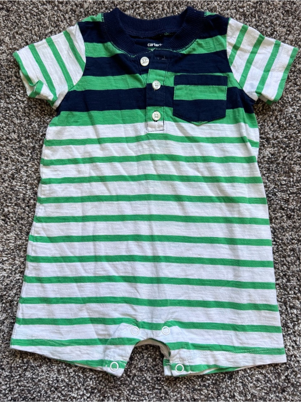 Carter's Green, Navy & White Striped Baby Romper